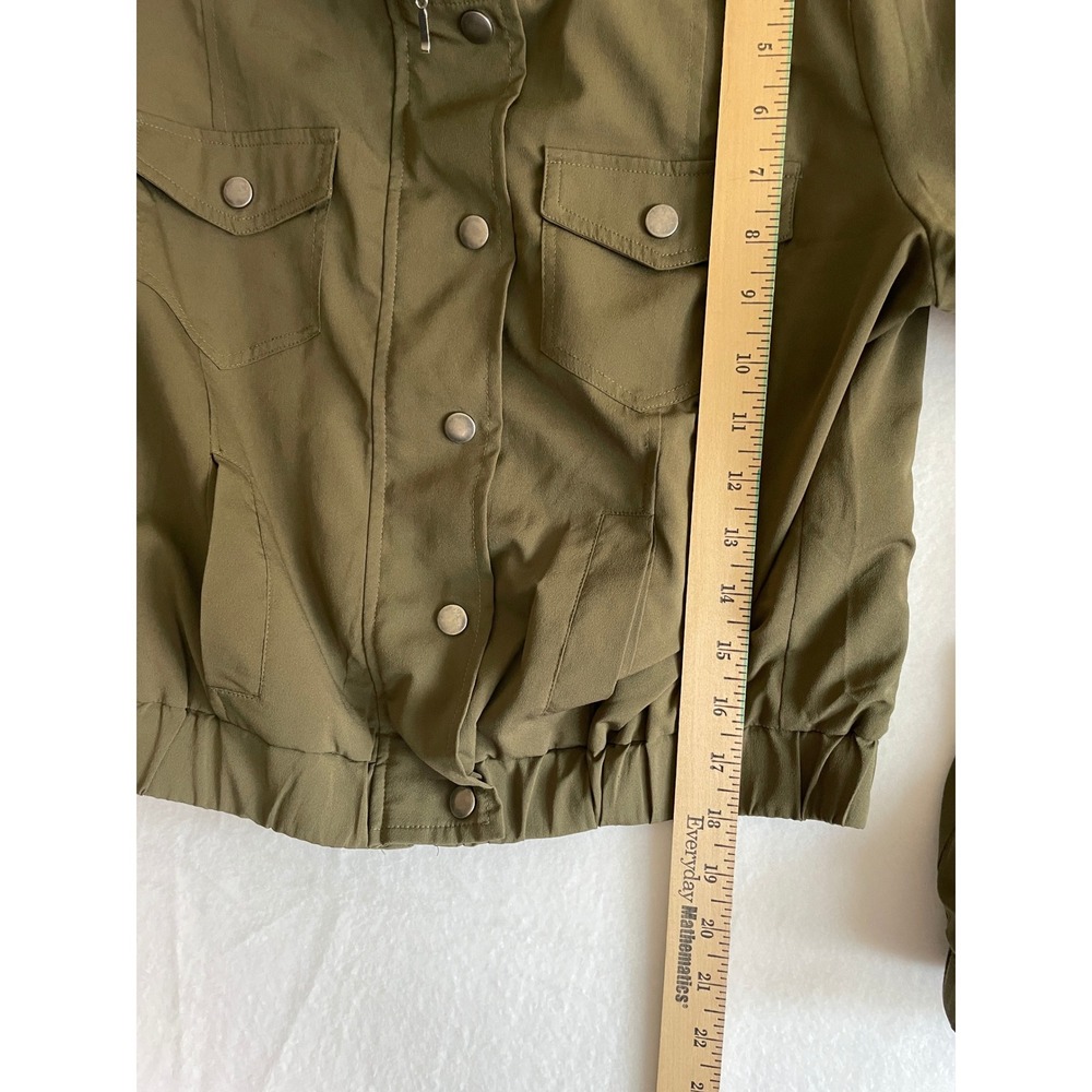 Naked Zebra Olive Green Bomber Jacket Lightweight Cropped Military Style L - Picture 6 of 8